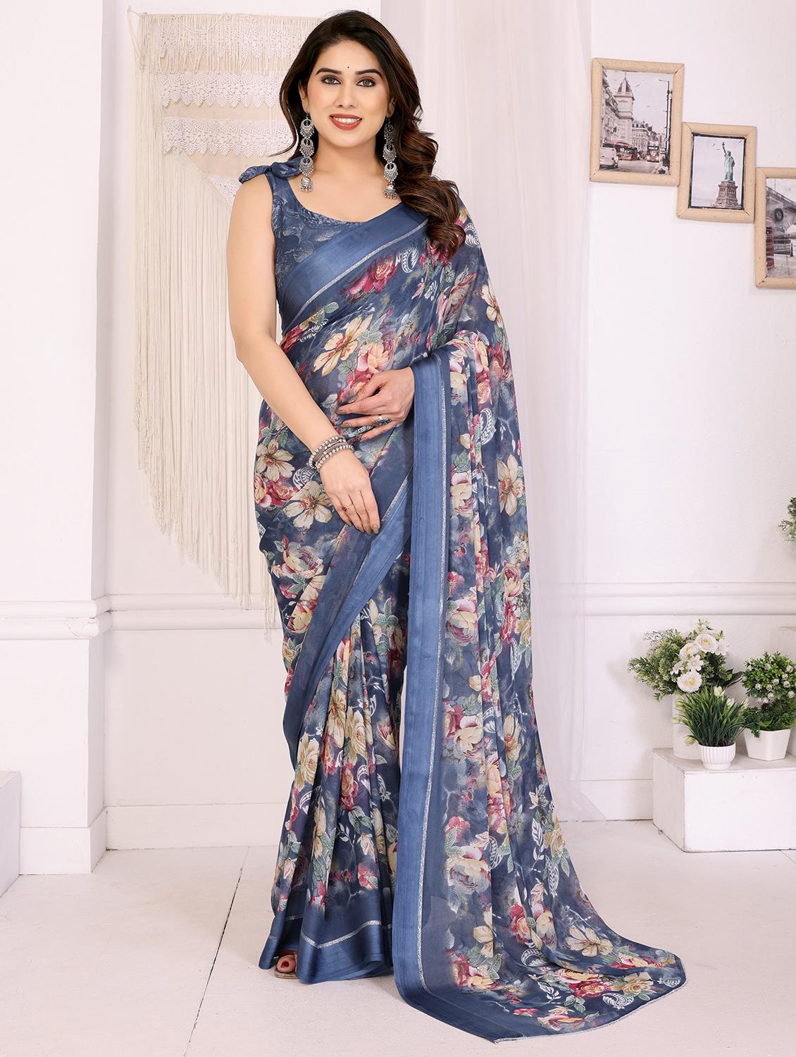 women floral printed saree with blouse