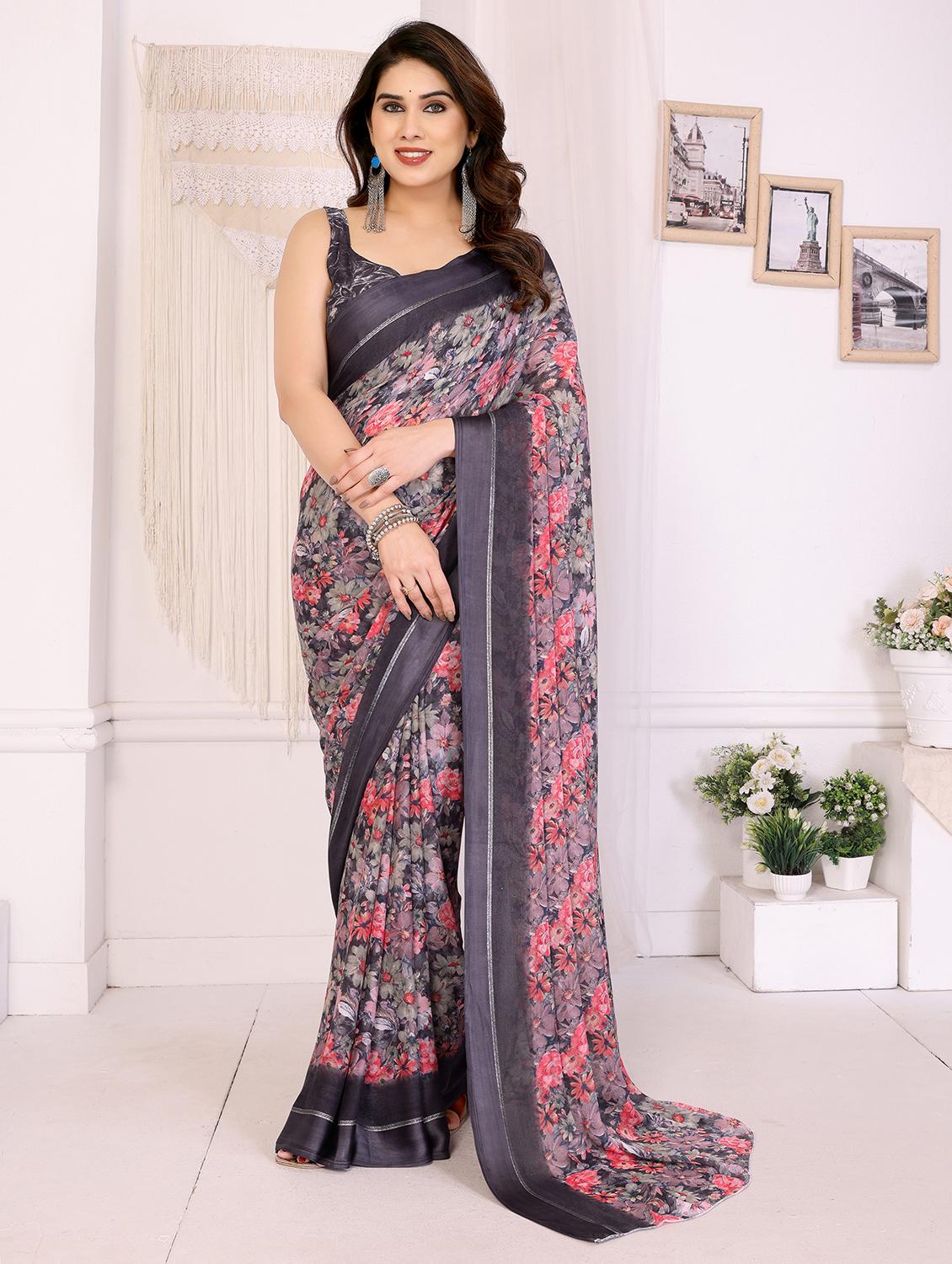 women floral printed saree with blouse