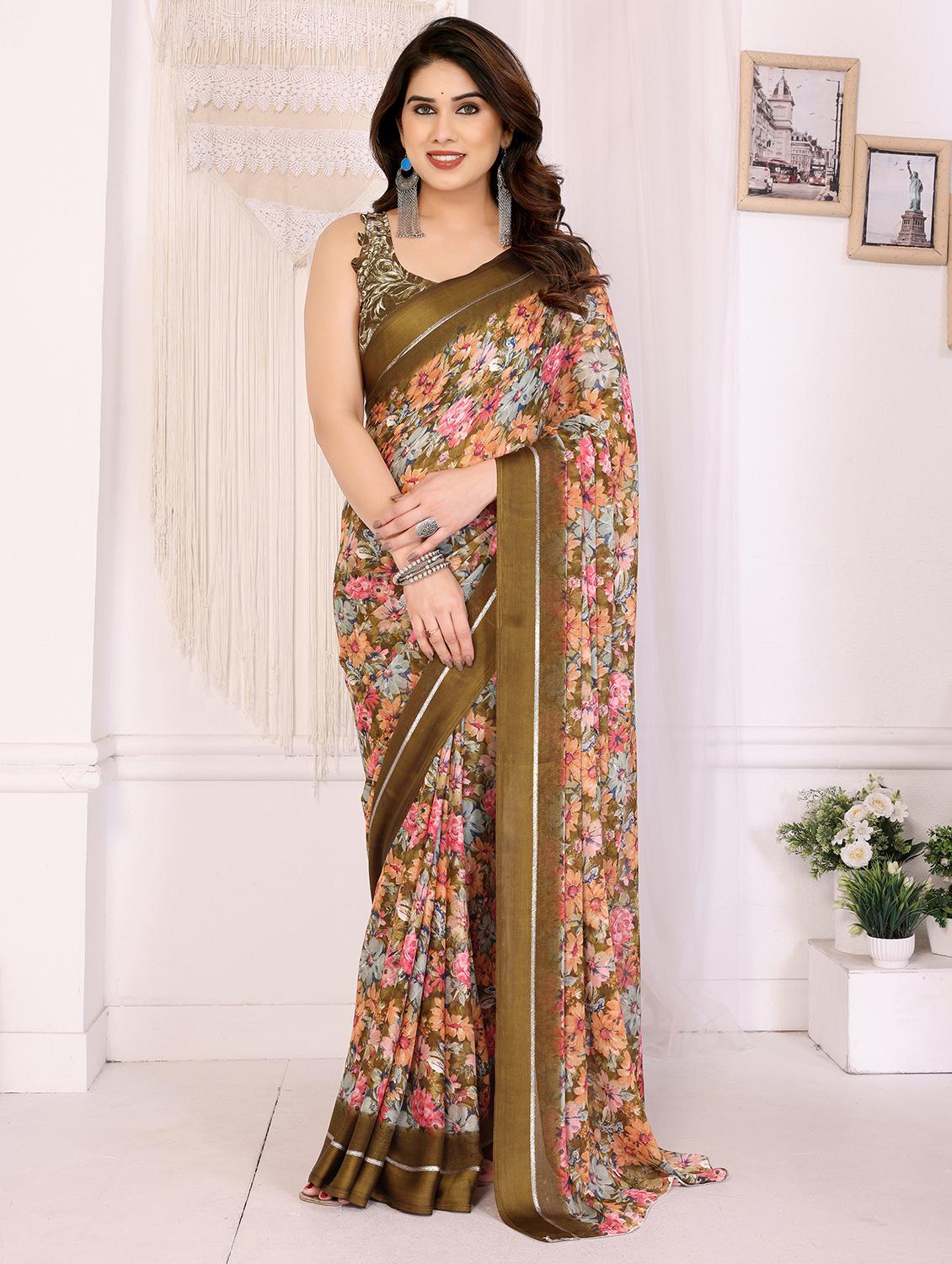 women floral printed saree with blouse