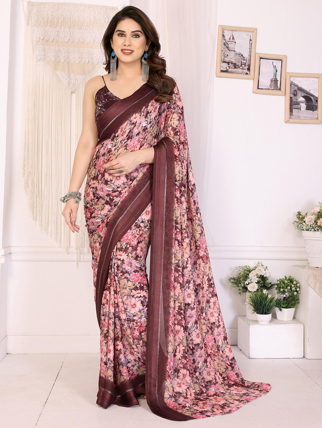 women floral printed saree with blouse
