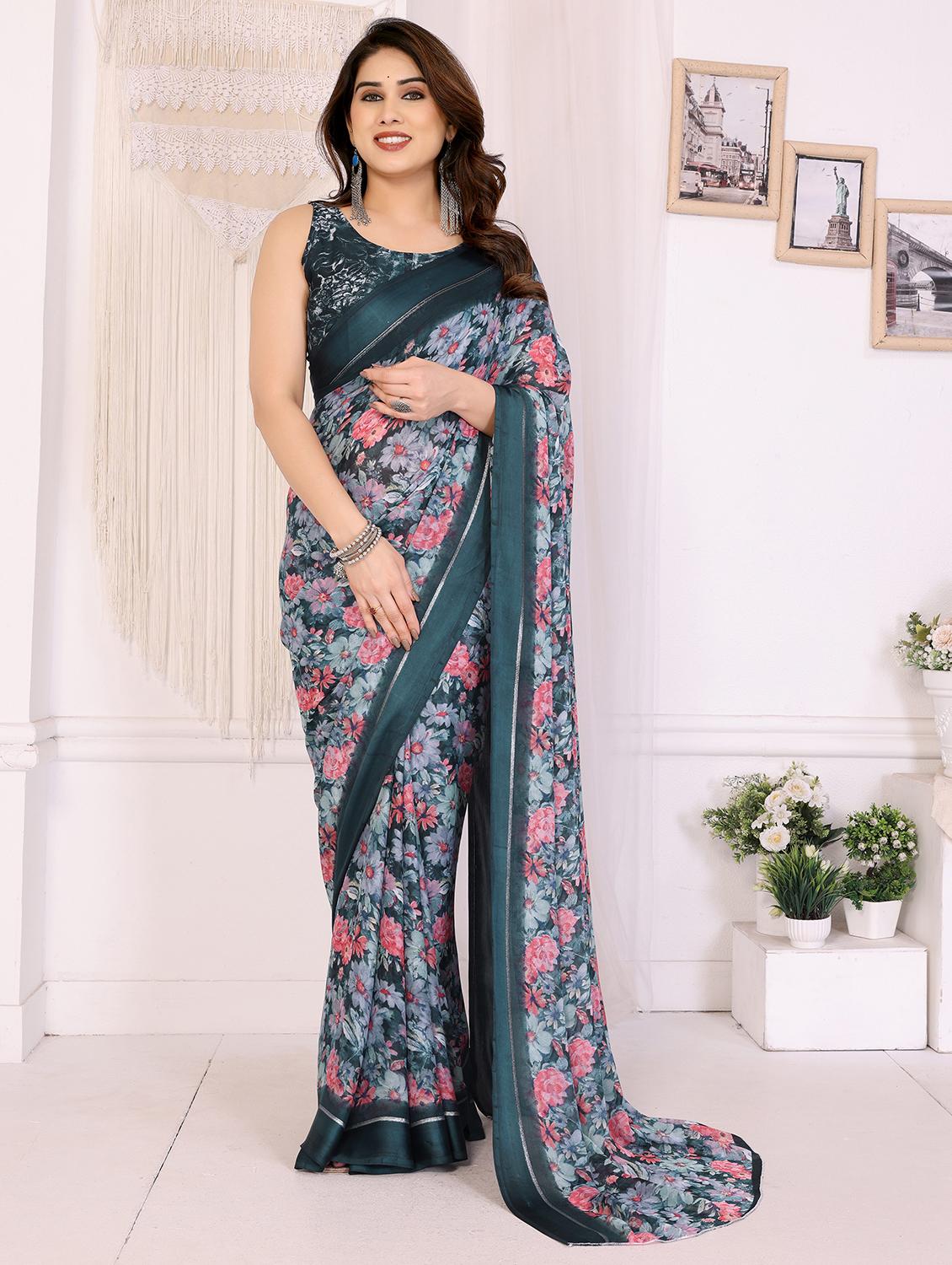 women floral printed saree with blouse