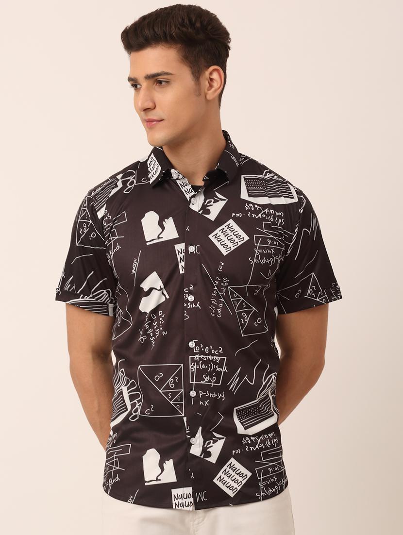 men printed short sleeve regular fit casual shirt