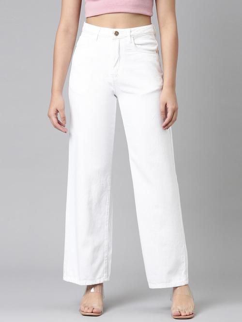 women solid high rise wide leg jean - 21991807 - Standard Image - 0