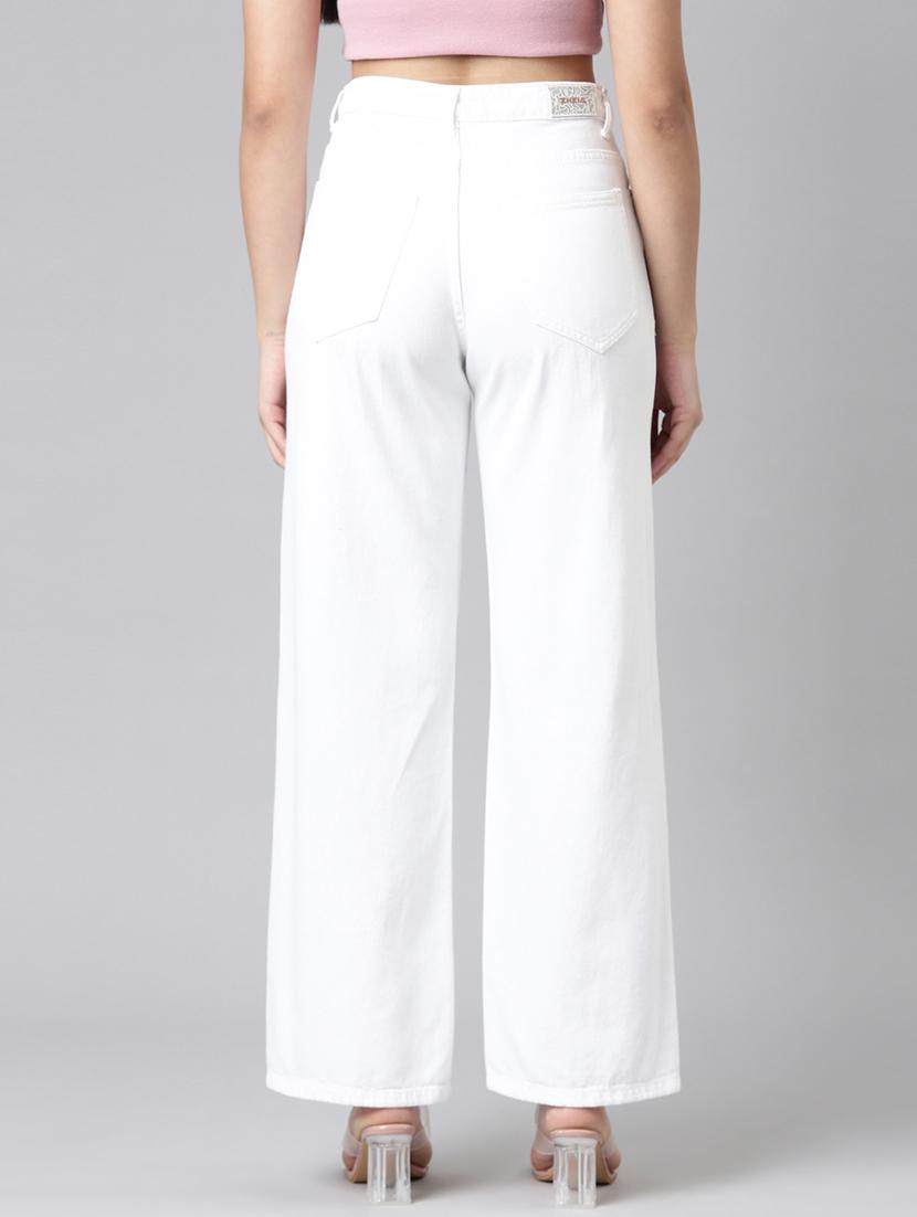 women solid high rise wide leg jean - 21991807 - Standard Image - 3