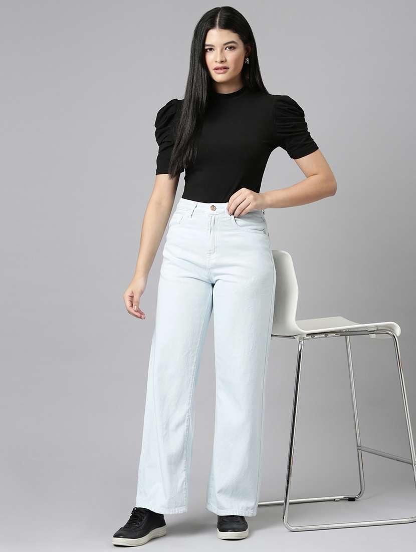 women solid high rise wide leg jean - 21991808 -  Standard Image - 5
