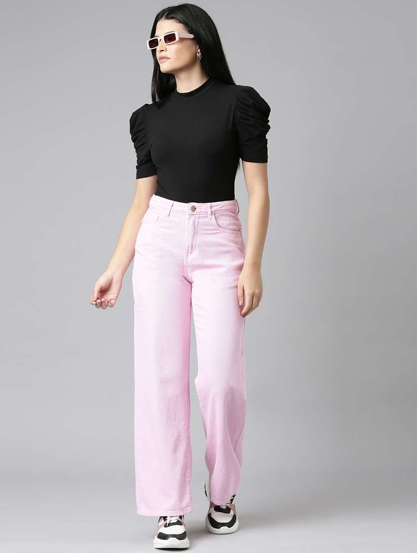 women solid high rise wide leg jean - 21991809 -  Standard Image - 3