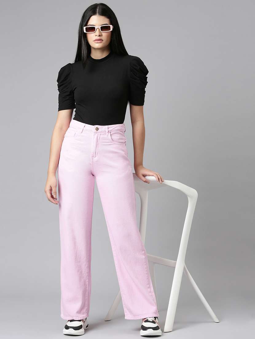 women solid high rise wide leg jean - 21991809 -  Standard Image - 5