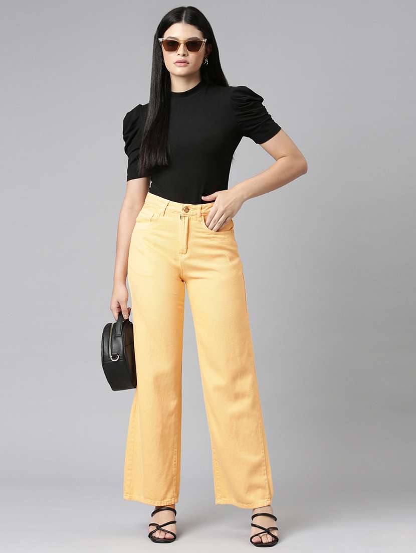 women solid high rise wide leg jean - 21991810 -  Standard Image - 5