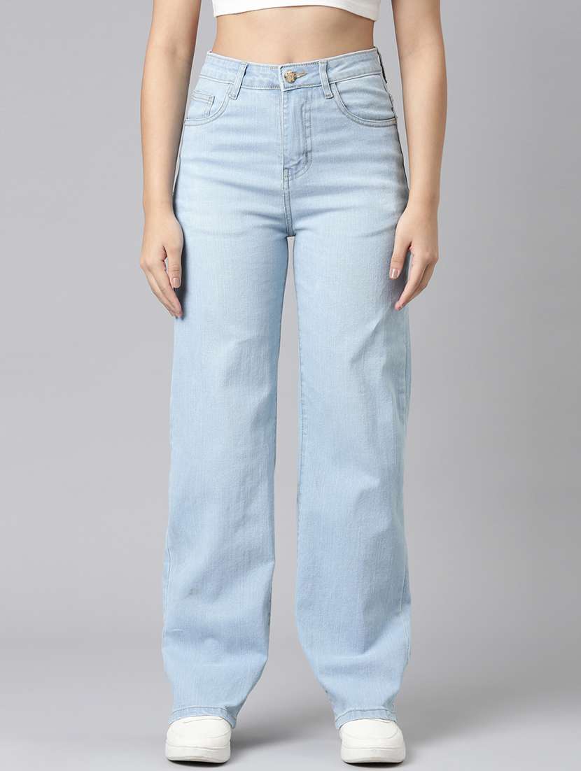 women washed high rise straight fit jean - 21991814 - Zoom Image - 0