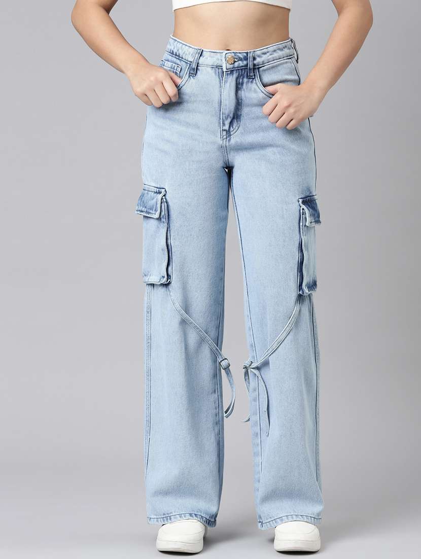 women solid high rise relaxed fit cargo - 21991874 - Zoom Image - 0