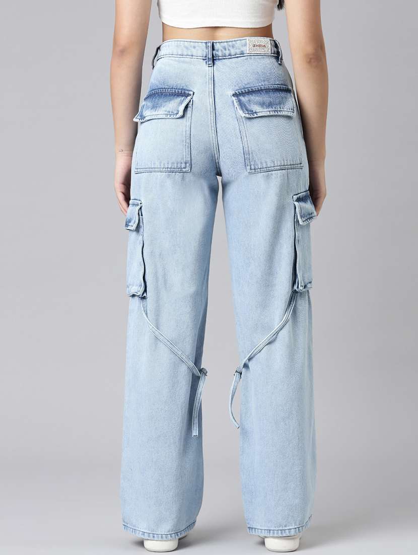 women solid high rise relaxed fit cargo - 21991874 - Standard Image - 3