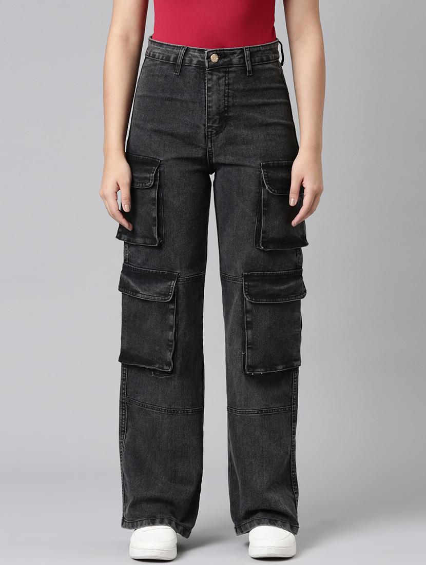women solid high rise relaxed fit cargo - 21991875 - Zoom Image - 0