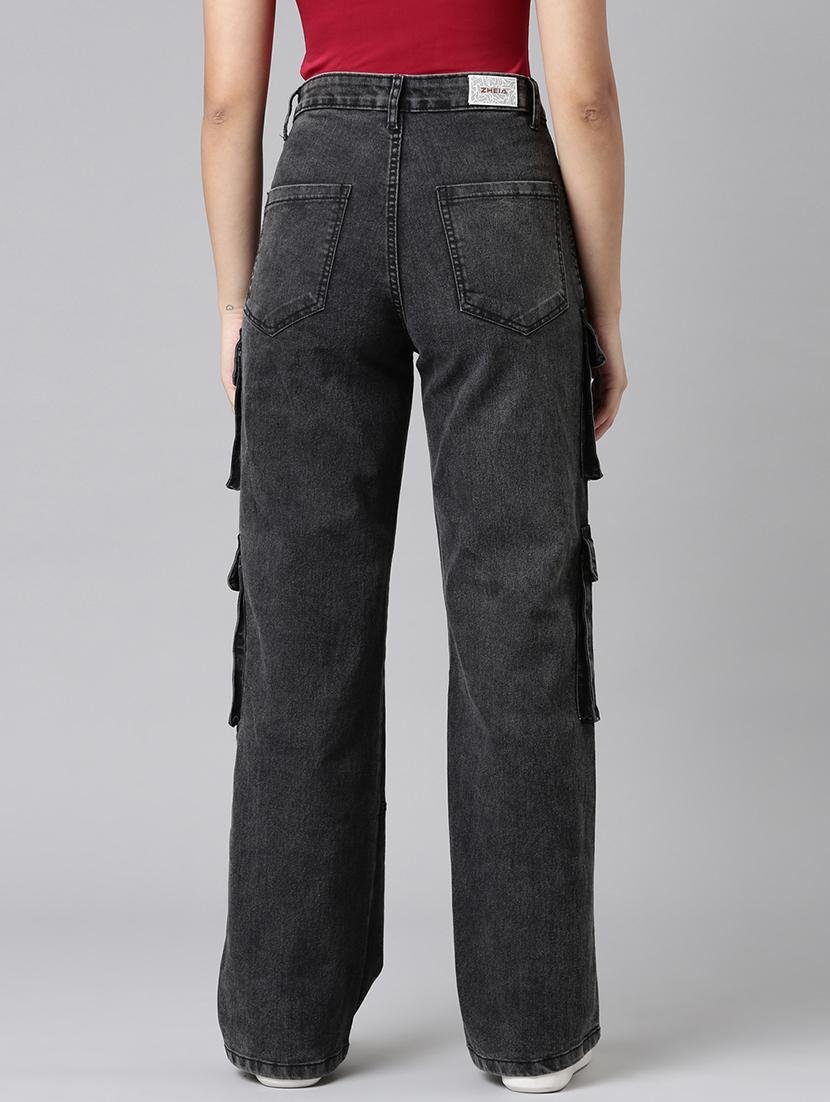 women solid high rise relaxed fit cargo - 21991875 - Standard Image - 3