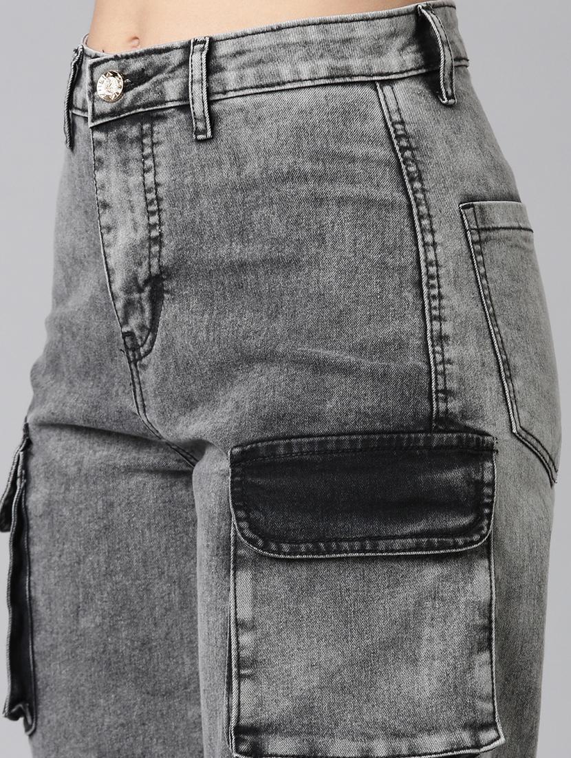 women solid high rise relaxed fit cargo - 21991876 - Standard Image - 5