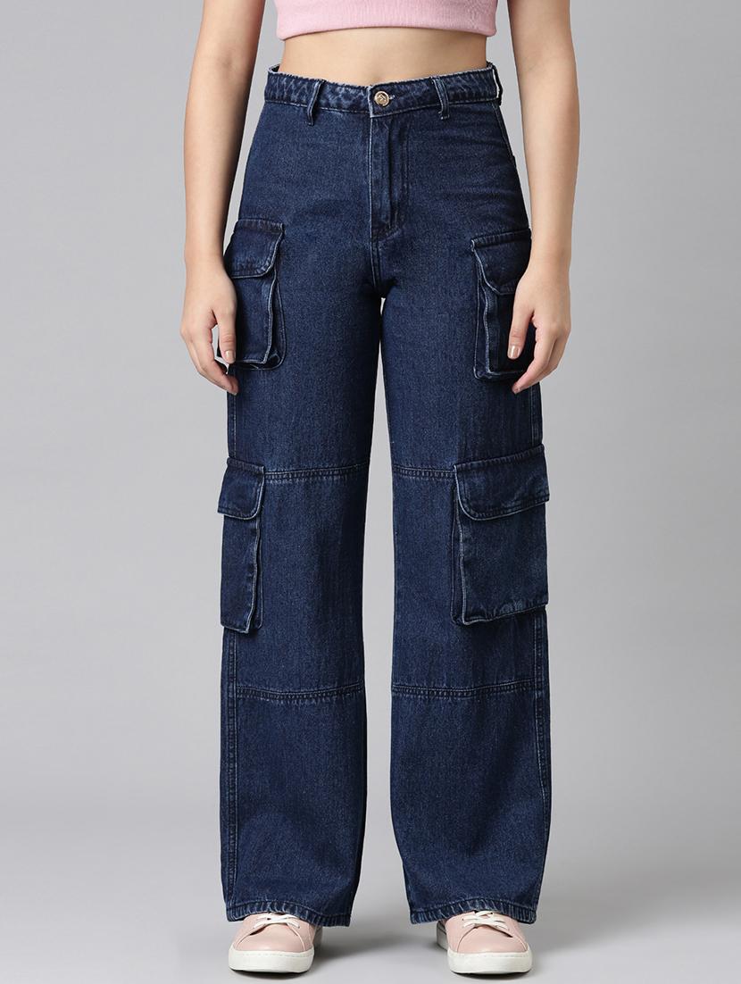 women solid high rise relaxed fit cargo - 21991877 - Zoom Image - 0