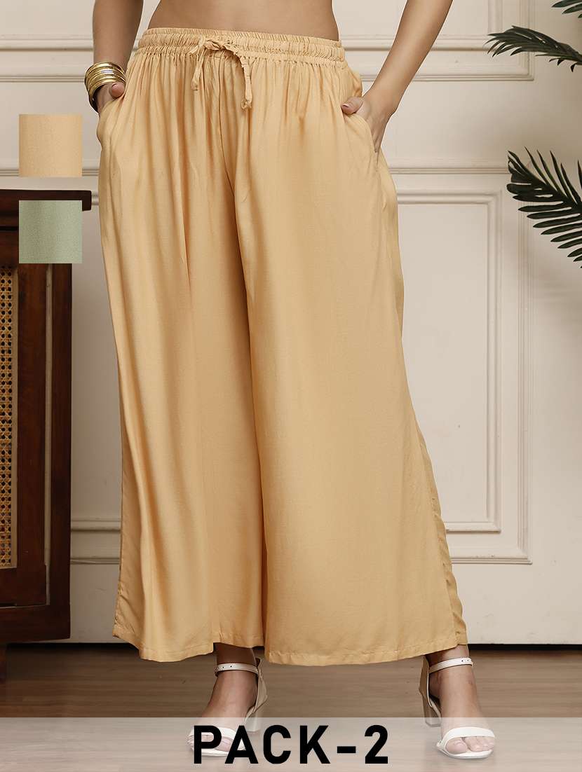 women pack of 2 solid flared palazzo