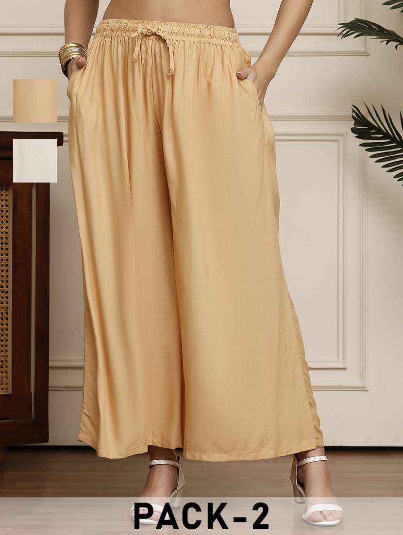 women pack of 2 solid flared palazzo