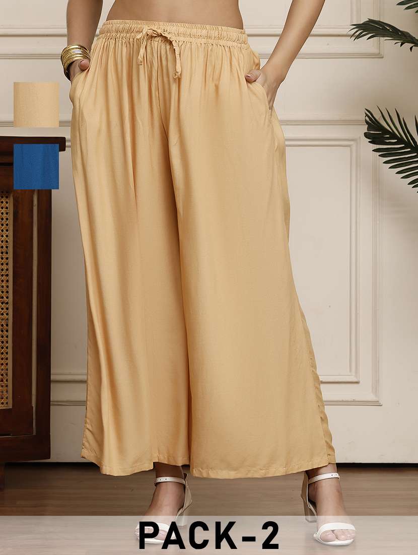 women pack of 2 solid flared palazzo