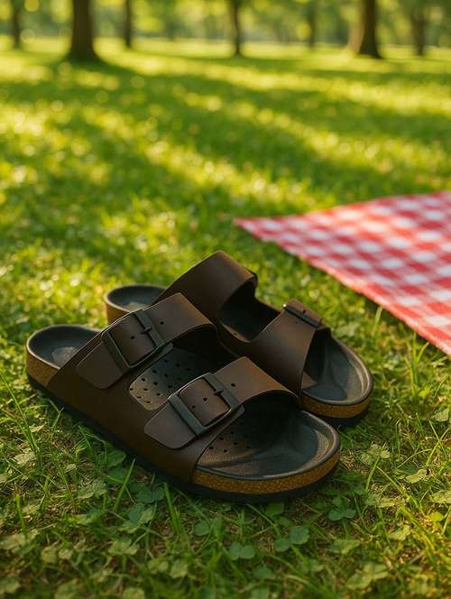 men brown slip on sandal - 21991896 -  Standard Image - 0