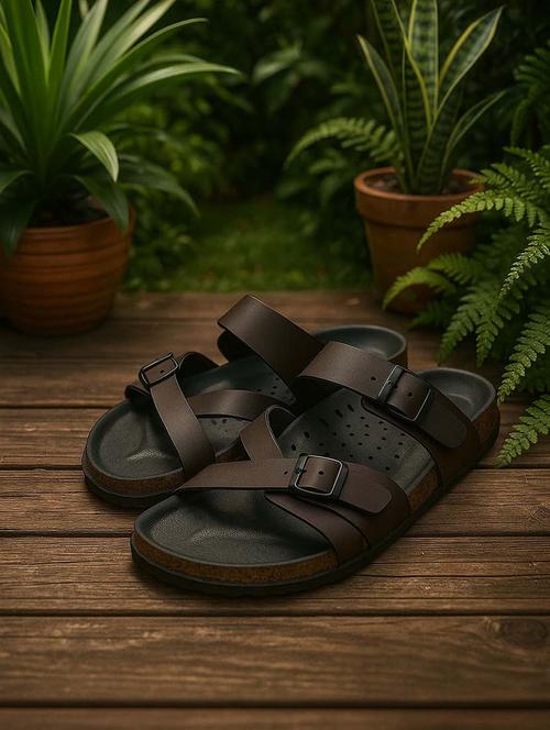 men brown slip on sandal - 21991903 -  Standard Image - 0
