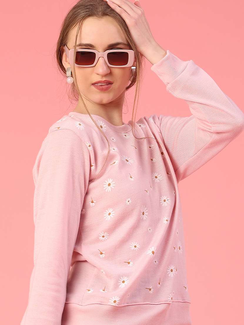 women floral long sleeve waist length pullover