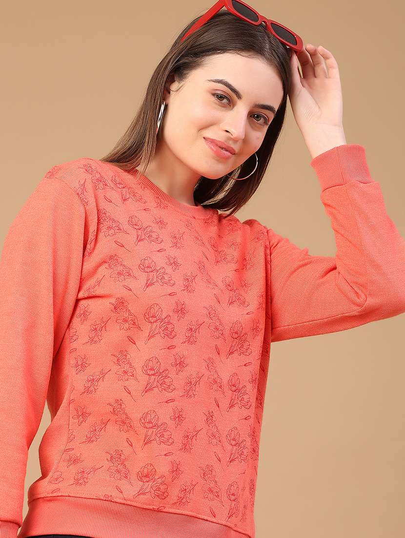 women floral long sleeve waist length pullover