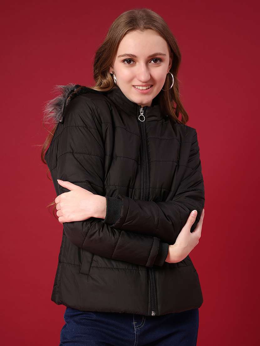 women solid long sleeve puffer jacket