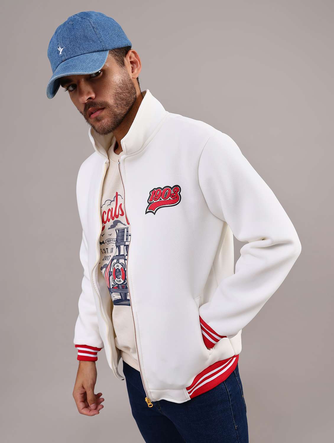 men solid stand collar long sleeve casual jacket - 21992098 -  Zoom Image - 0