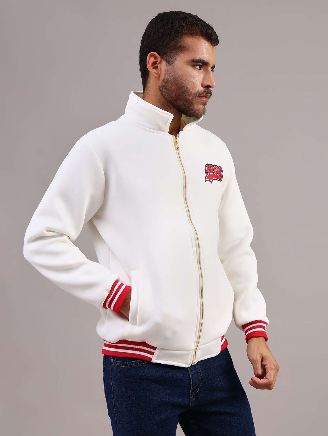 men solid stand collar long sleeve casual jacket - 21992098 -  Standard Image - 3