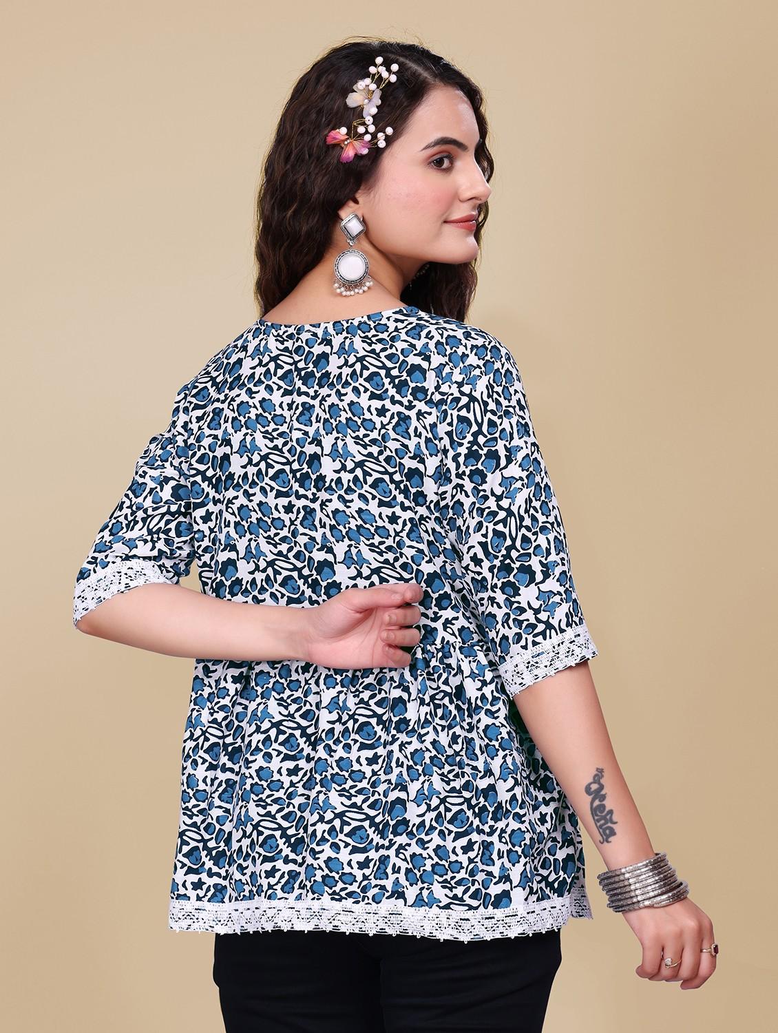 women printed notch neck a-line kurti - 21992216 - Standard Image - 3