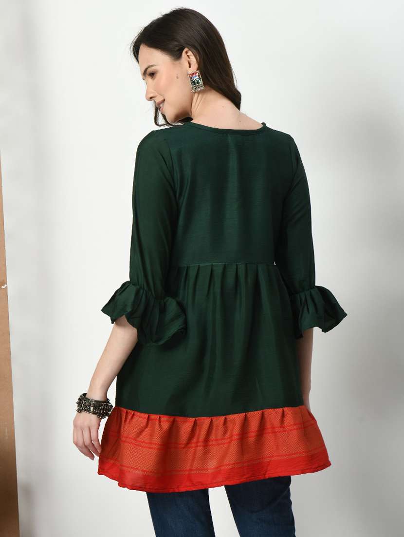 women color blocked bell sleeve tiered kurti - 21992218 -  Standard Image - 3