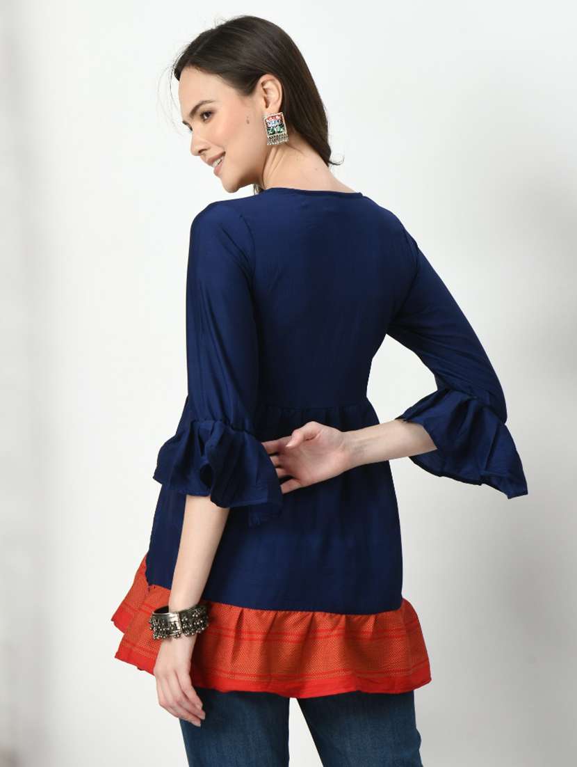 women color blocked bell sleeve tiered kurti - 21992219 -  Standard Image - 3