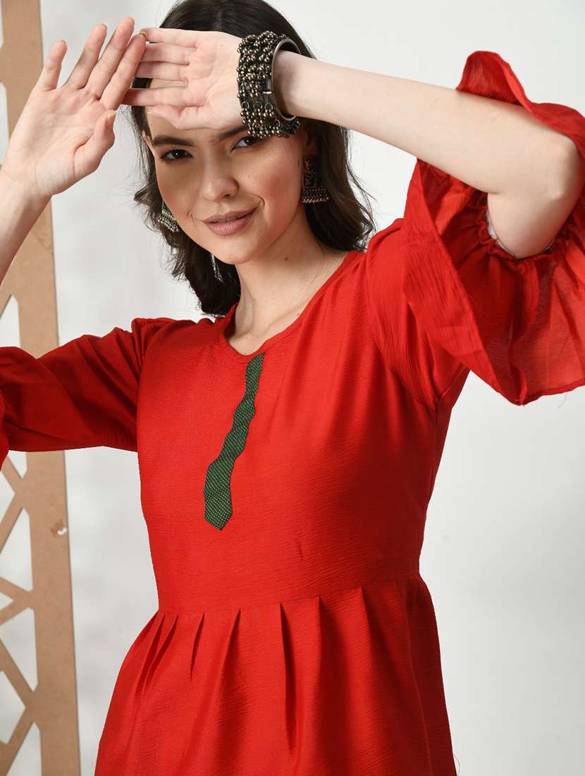 women color blocked bell sleeve tiered kurti