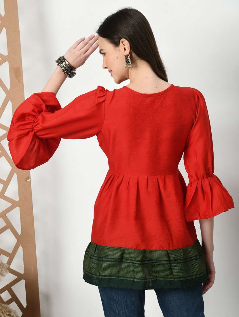 women color blocked bell sleeve tiered kurti - 21992220 -  Standard Image - 3