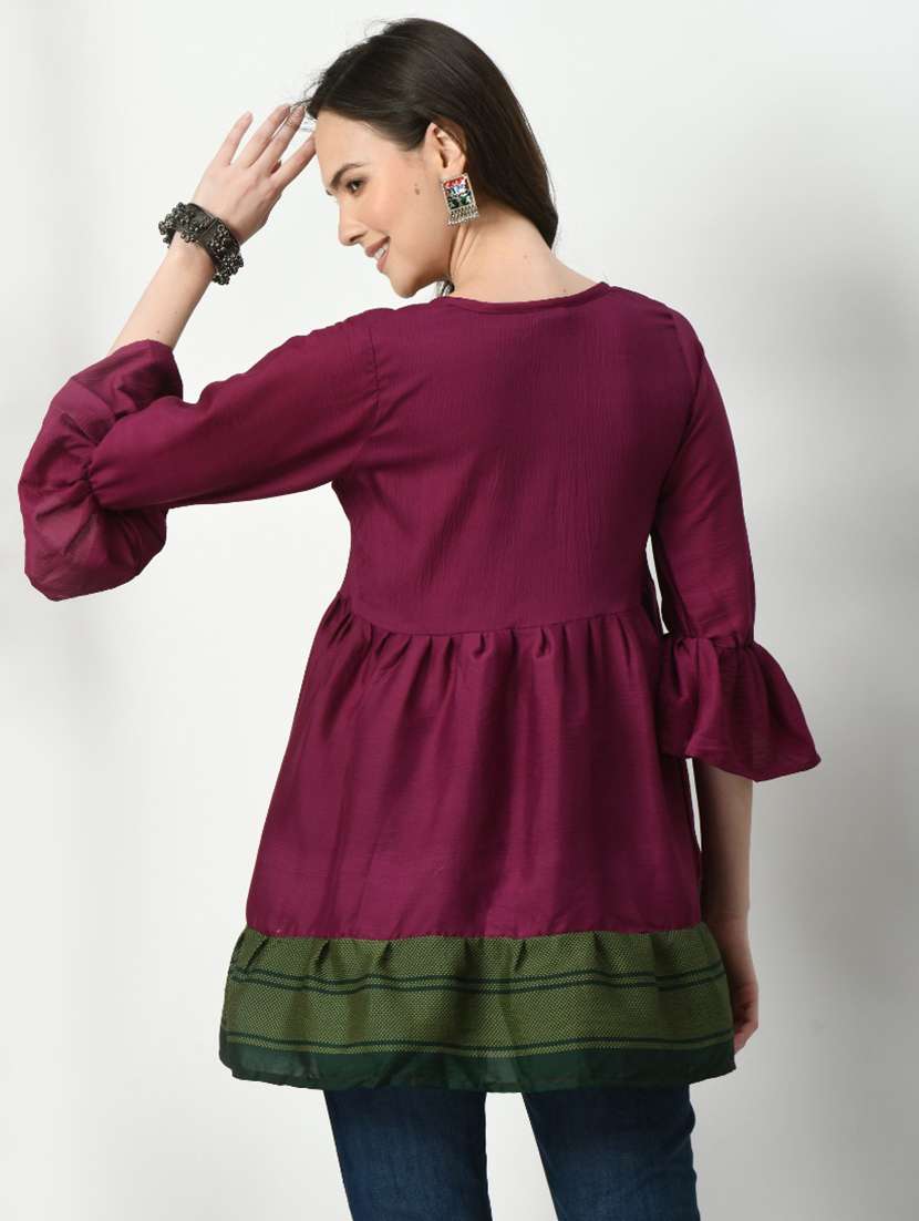 women color blocked bell sleeve tiered kurti - 21992221 -  Standard Image - 3