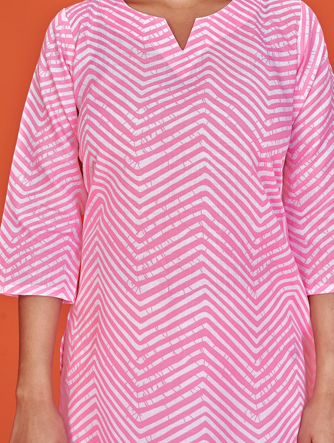 women chevron print three quarter sleeve straight kurti - 21992223 - Standard Image - 5