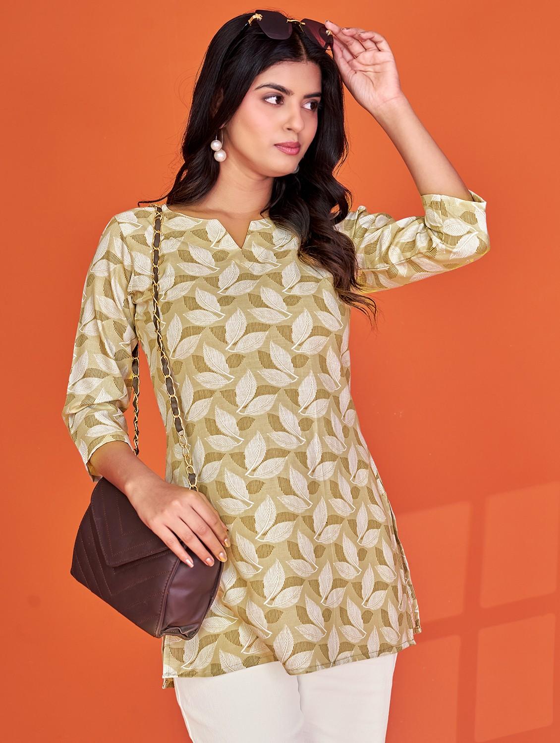 women printed three quarter sleeve straight kurti - 21992224 -  Zoom Image - 0