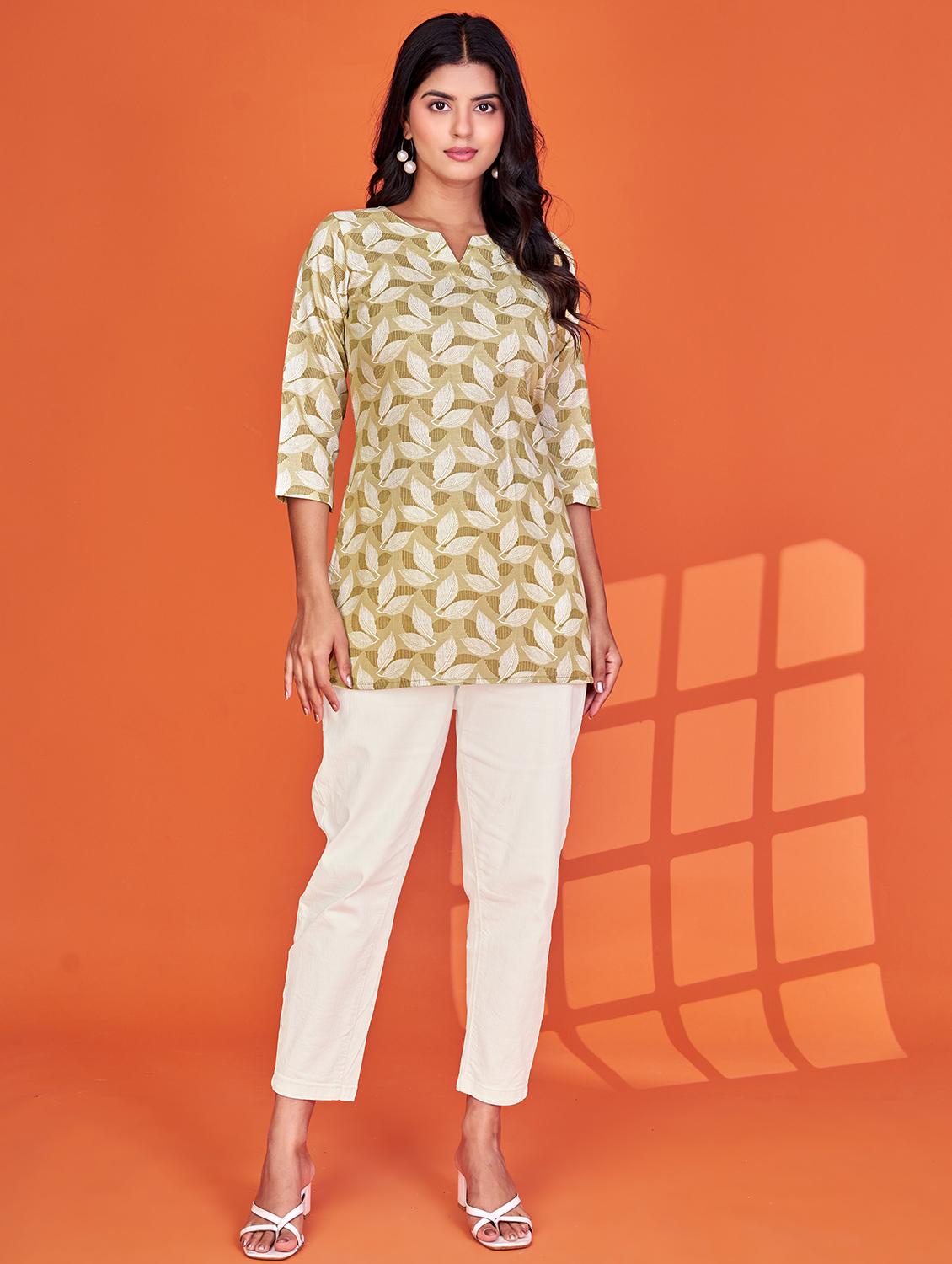 women printed three quarter sleeve straight kurti - 21992224 - Standard Image - 3