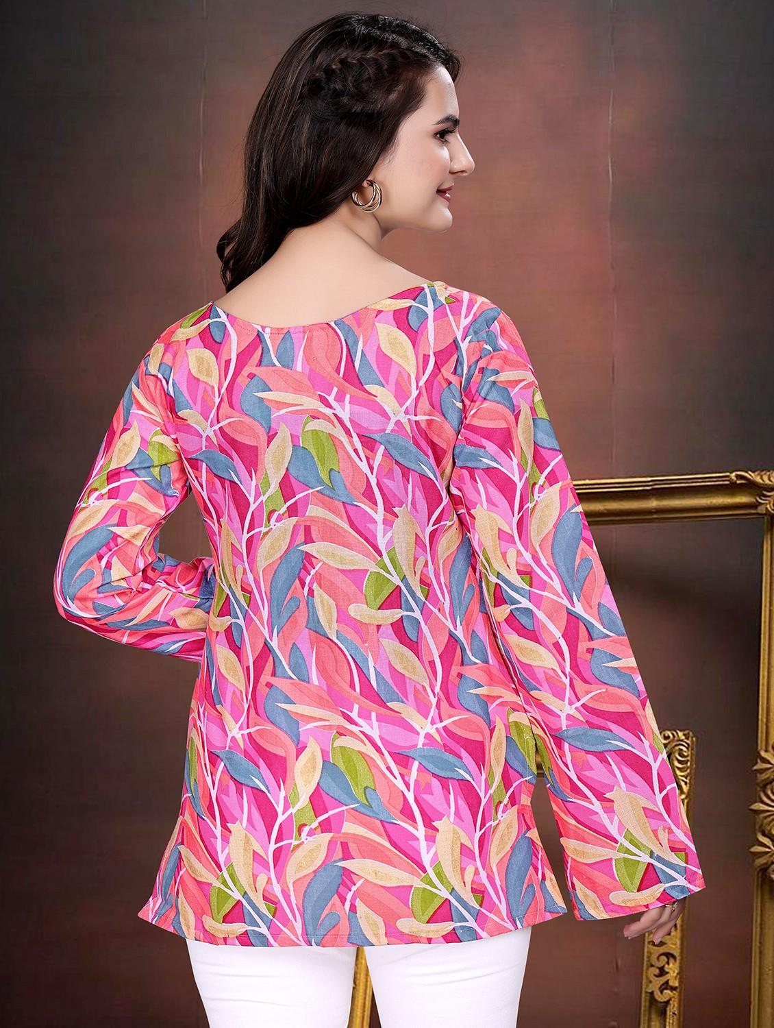 women printed bell sleeve straight kurti - 21992226 - Standard Image - 3