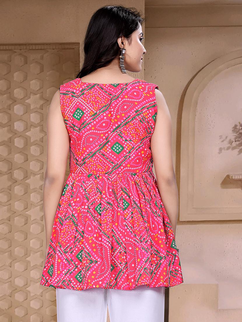 women bandhani print sleeveless flared kurti - 21992227 - Standard Image - 3
