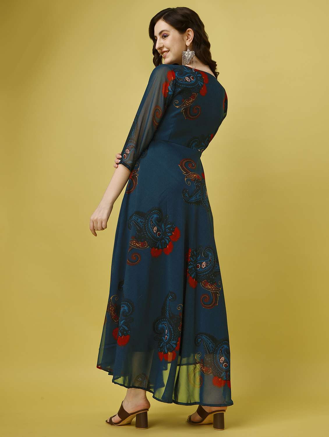 women teal floral print fit and flare maxi dress - 21992382 -  Standard Image - 3