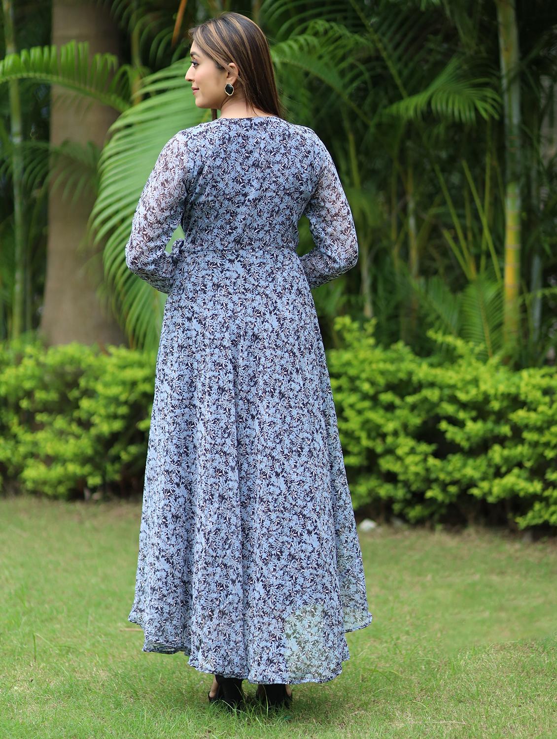 women printed long sleeve fit & flare maxi dress - 21992383 - Standard Image - 3