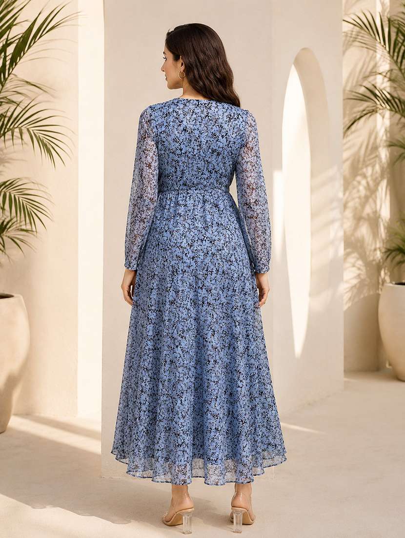 women printed long sleeve fit & flare maxi dress - 21992383 -  Standard Image - 3