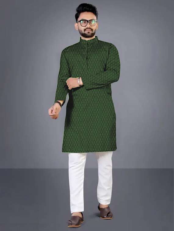 men self design mandarin neck long kurta