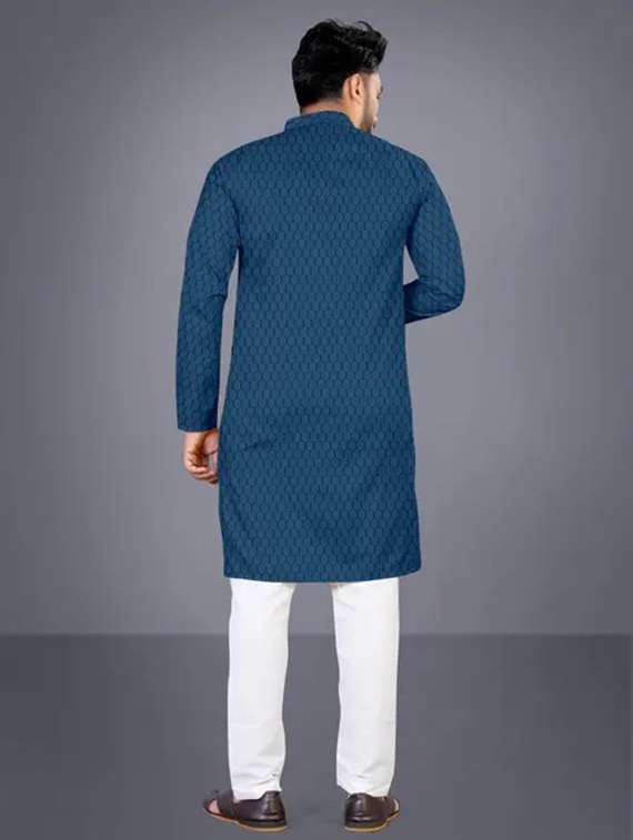 men self design mandarin neck long kurta - 21992390 -  Standard Image - 3