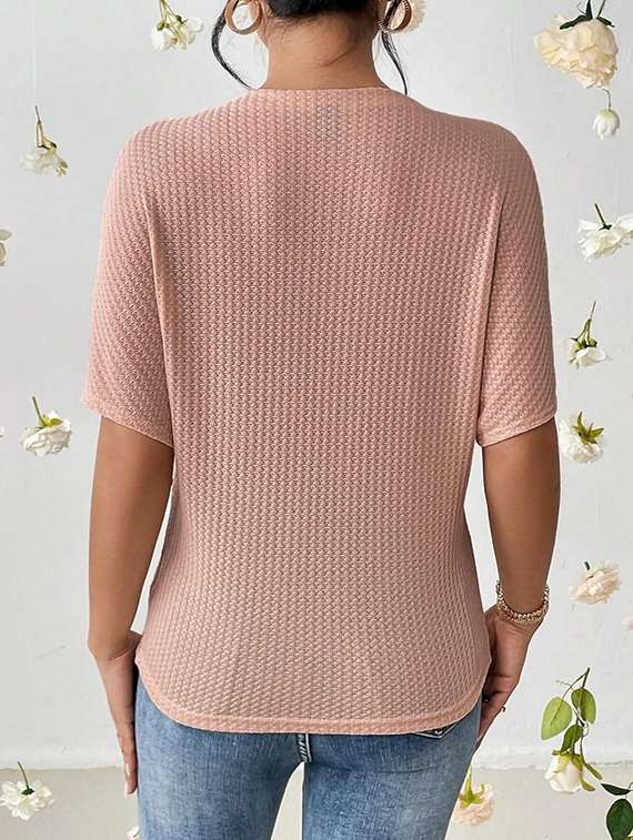 women solid batwing sleeve relaxed fit knitted top - 21992393 -  Standard Image - 3