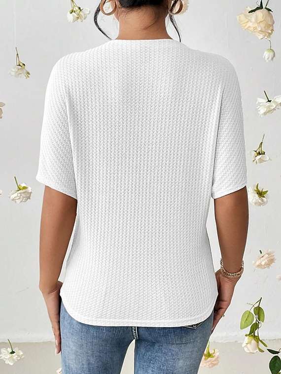 women solid batwing sleeve relaxed fit knitted top - 21992394 -  Standard Image - 3