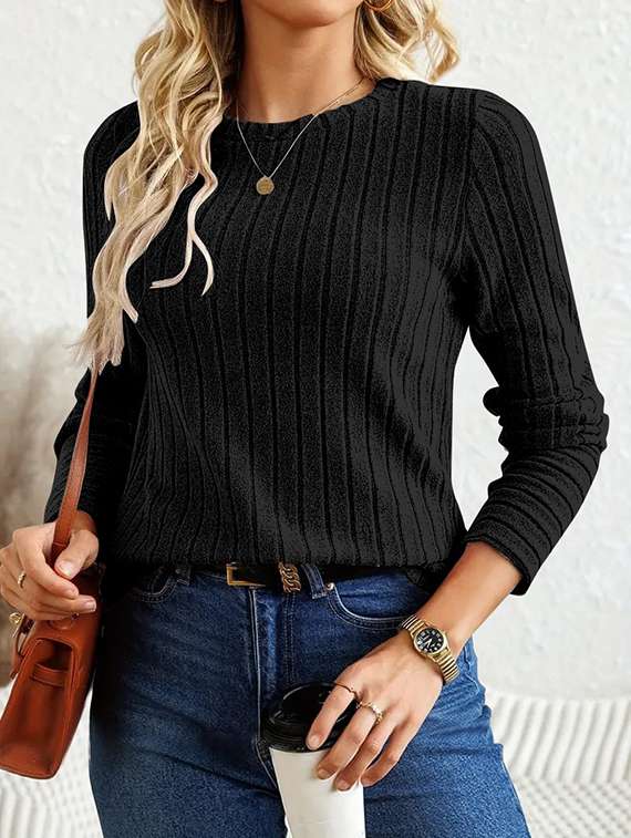 women solid long sleeve knitted top