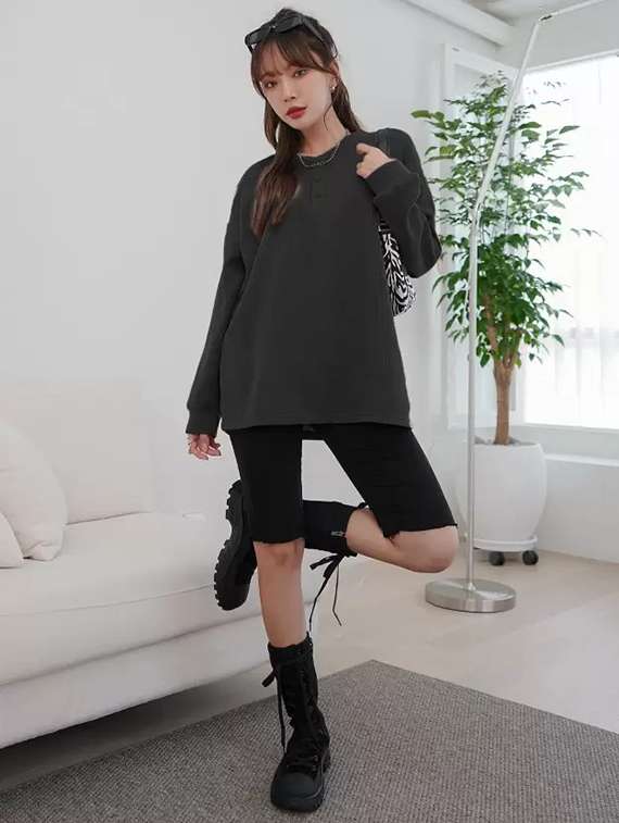 women solid long sleeve loose fit winter top - 21992406 - Standard Image - 5
