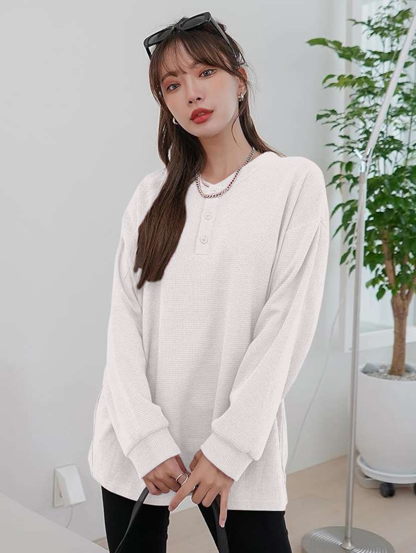 women solid long sleeve loose fit winter top